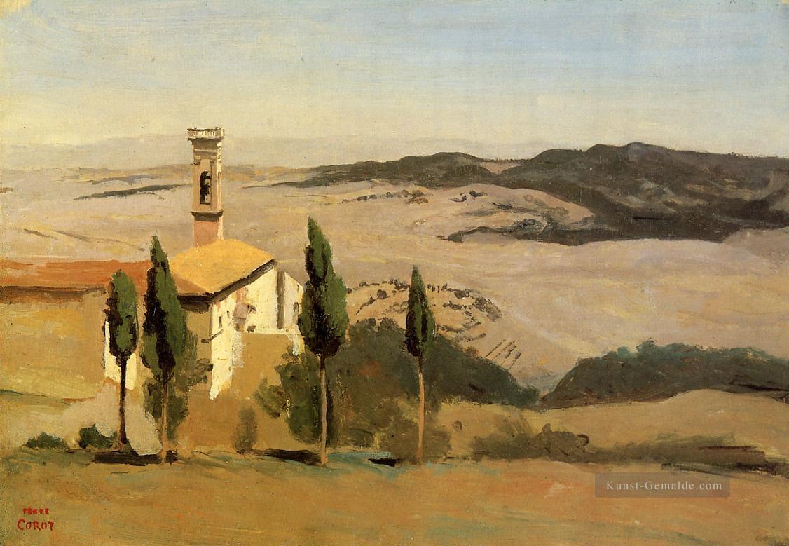 Volterra Kirche und Glockenturm plein air Romantik Jean Baptiste Camille Corot Ölgemälde